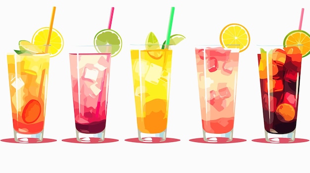eine Reihe von Gläsern mit Limonade und Limetten