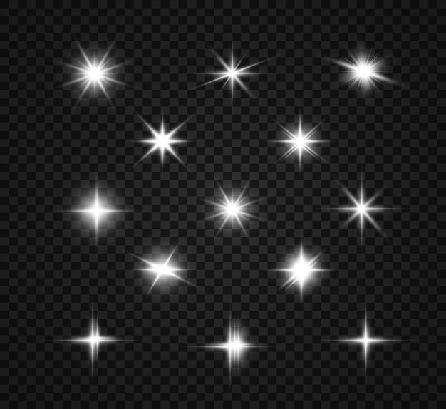 Eine Reihe von hellen schönen Sternen. Lichteffekt. Heller Stern. Schönes Licht zur Veranschaulichung.