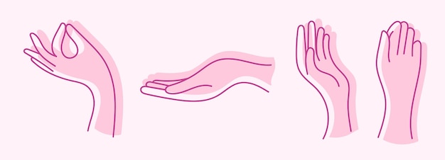 Eine Reihe von Illustrationen der Silhouette der Hände Die Kontur der Frauenhände