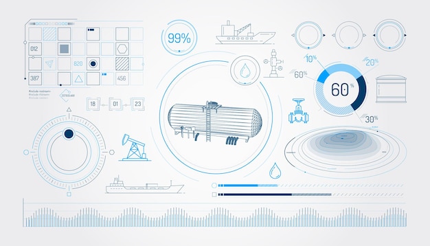 Eine reihe von infografik-elementen über die lagerung und den transport von öl