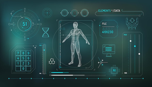 Eine Reihe von Infografik-Elementen über DNA-Forschung und digitale Technologien