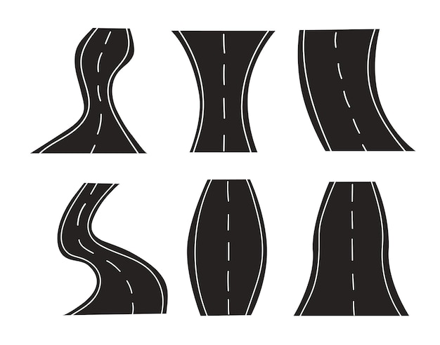 Vektor eine reihe von kurvenreichen straßen und autobahnen, die auf weißem hintergrund isoliert sind logo-symbol aufkleber wegzeichen