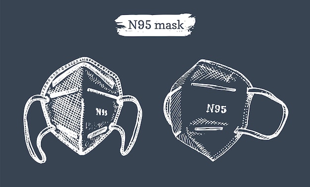 Eine Reihe von medizinischen Masken grafische Illustration Handskizzen von N95-Atemschutzmasken in Vektor