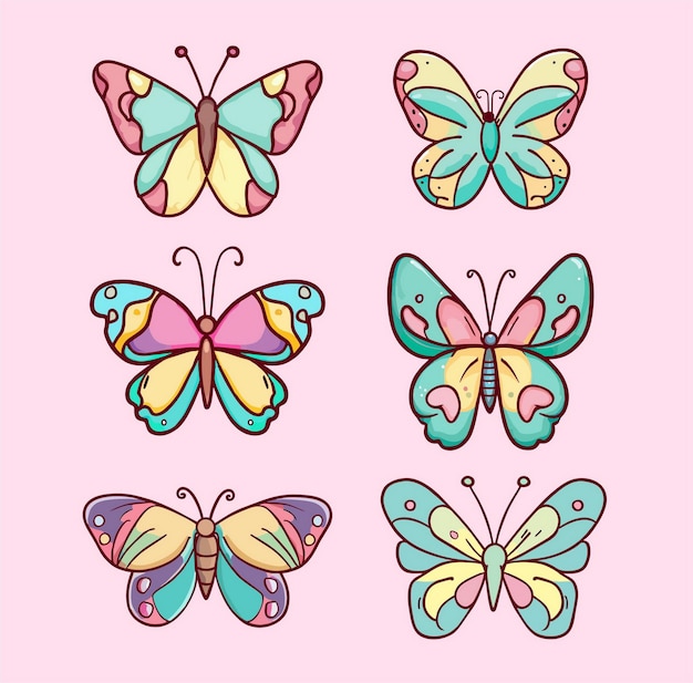 Eine Reihe von Schmetterlingen auf rosa Hintergrund