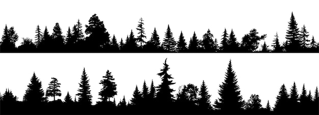 eine Reihe von Silhouetten einer nahtlosen Waldlandschaft, die auf einem durchsichtigen Hintergrund isoliert sind eps 10
