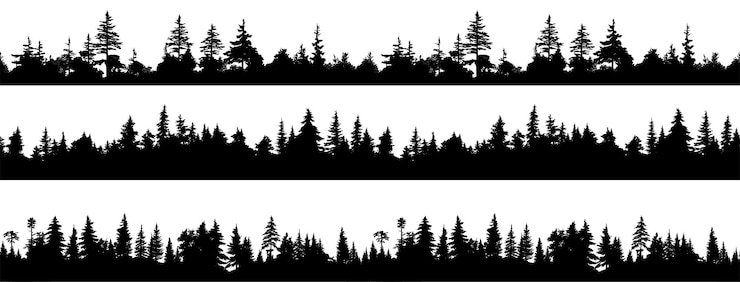 Vektor eine reihe von silhouetten einer nahtlosen waldlandschaft, die auf einem durchsichtigen hintergrund isoliert sind eps 10