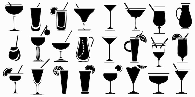 Eine Reihe von Silhouetten-Saftglas-Vektorillustrationen