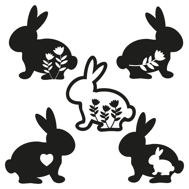 Eine Reihe von Silhouetten von Osterhasen mit einer Muster-isolierten Vektorillustration