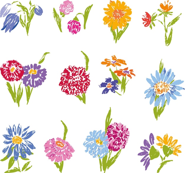 Eine Reihe von Skizzen verschiedener Blumen