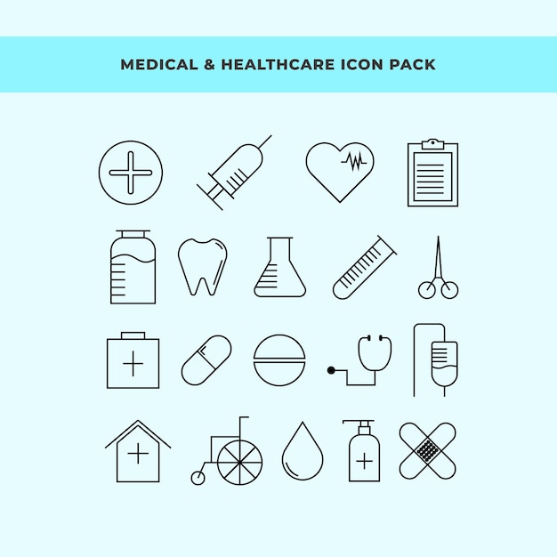 Eine Reihe von Symbolen für Medizin und Gesundheitswesen Krankenhausbezogene dünne Linie Symbol