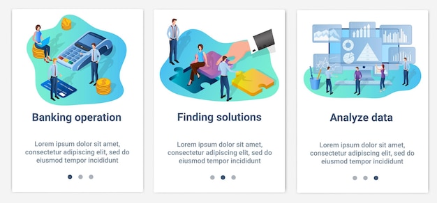 Eine reihe von ui- und ux-schnittstellen bankgeschäfte suchen nach lösungen und datenanalysen