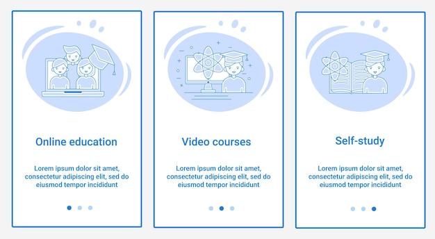 Eine Reihe von UI- und UX-Schnittstellen. Das Thema ist Online-Bildung, Videokurse und Selbststudium