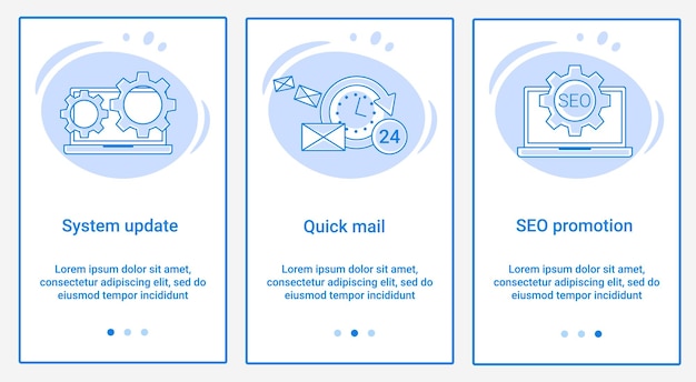 Eine Reihe von UI- und UX-Schnittstellen. Das Thema ist Systemaktualisierung, schnelle Post und SEO-Promotion