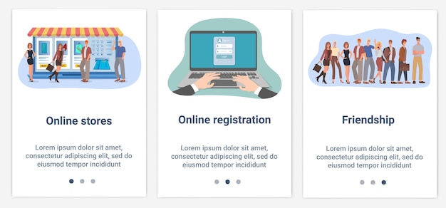 Eine reihe von ui- und ux-schnittstellen für die benutzeroberfläche online-registrierung und freundschaft des online-shops