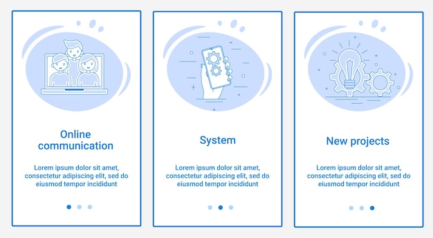 Eine Reihe von UI- und UX-Schnittstellen Thema Online-Kommunikationssystem und neue Projekte