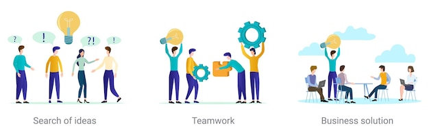 Vektor eine reihe von vektorillustrationen zum thema business suche nach ideen teamarbeit geschäftseinheit