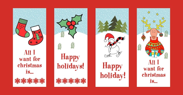 Eine Reihe von Weihnachtsillustrationen.