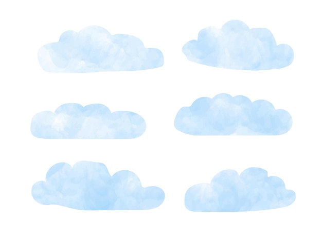 Eine Reihe von Wolken mit blauen Wasserfarben.