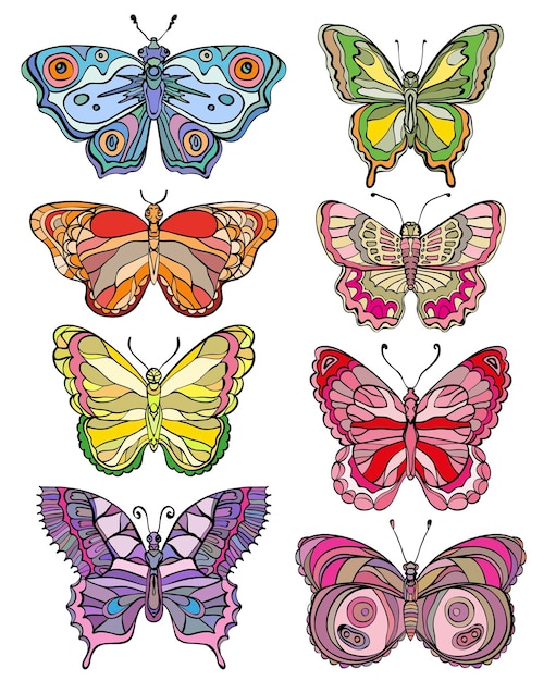 Eine Reihe wunderschöner und farbenfroher Schmetterlinge