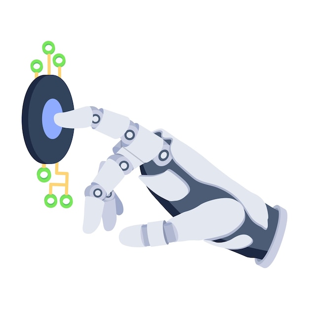 Eine Roboterhand drückt einen Knopf mit dem Wort Roboter darauf.