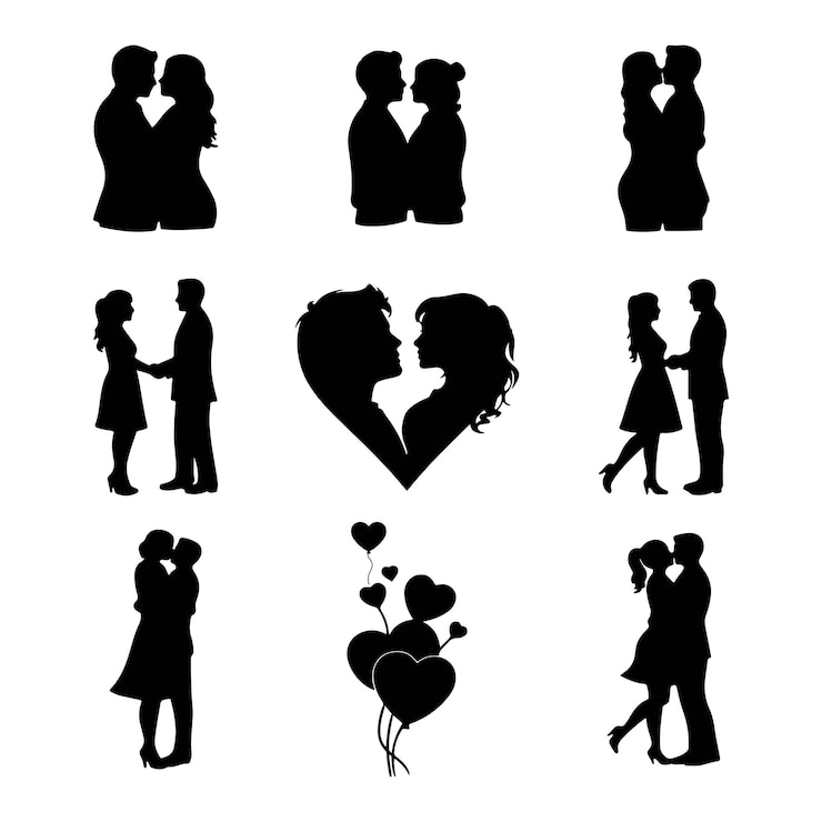 Vektor eine romantische valentinstagssilhouette-serie