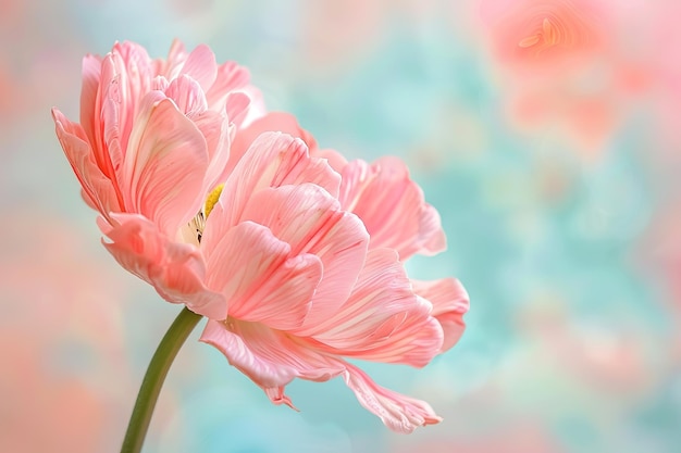 Eine rosa Blume in Rosa und Blau schaut auf Sie im Stil von Mary Blair naturbasierte Muster länglich