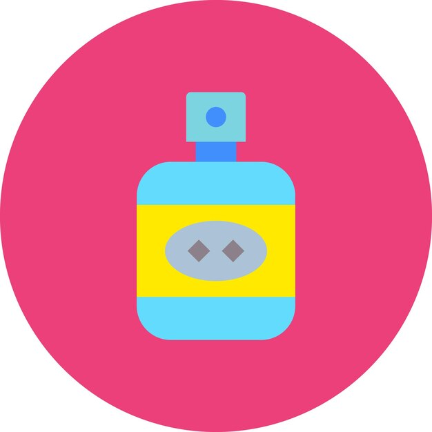 eine rosa und blaue Parfümflasche mit einem gelben Etikett