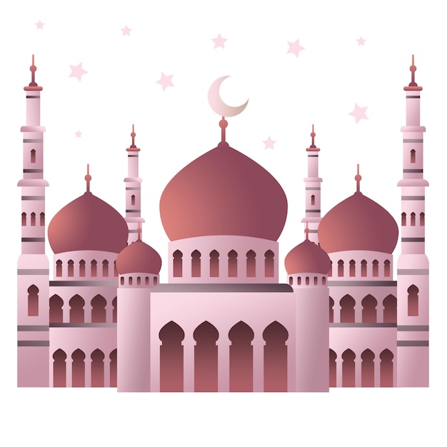 eine rosa und rote Moschee mit einem rosa und weißen Stern an der Spitze