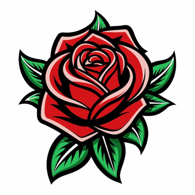 eine rote Rose mit grünen Blättern