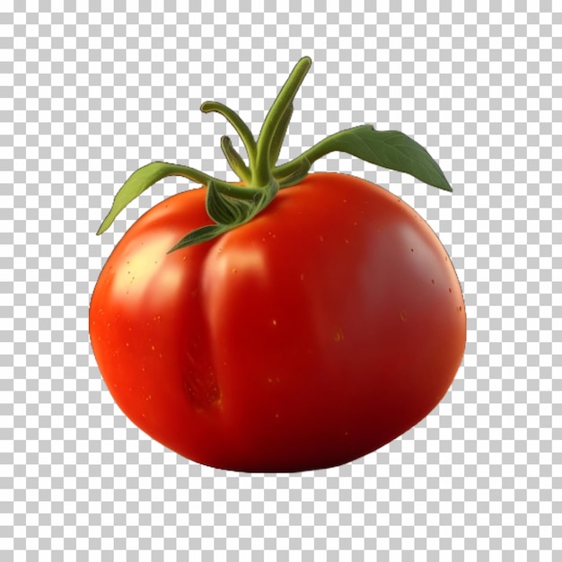 eine rote Tomate mit einem grünen Stamm auf einem durchsichtigen Hintergrund