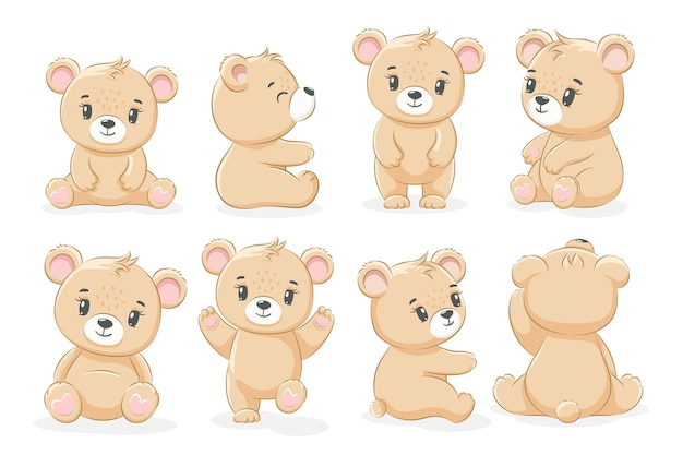 Eine Sammlung süßer Teddybären. Vektorillustration einer Karikatur.