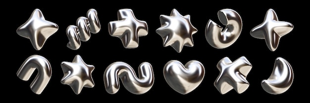 Eine Sammlung ungewöhnlicher geometrischer Formen zeigt ein auffallendes metallisches Finish