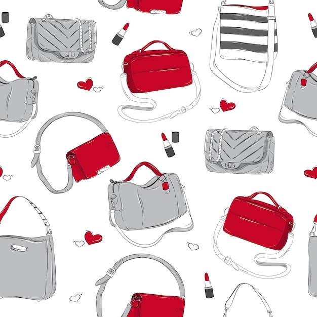 eine Sammlung verschiedener Handtaschen und Herzen