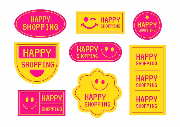 Vektor eine sammlung von aufklebern, die viel spaß beim einkaufen sagen cool trendy shopping stickers pack