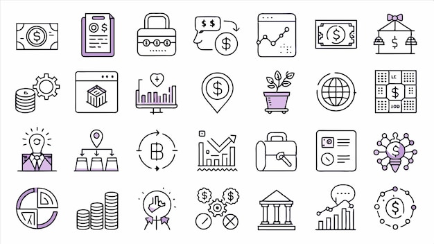 eine Sammlung von Geschäftsikonen einschließlich eines finanziellen Finanzplans