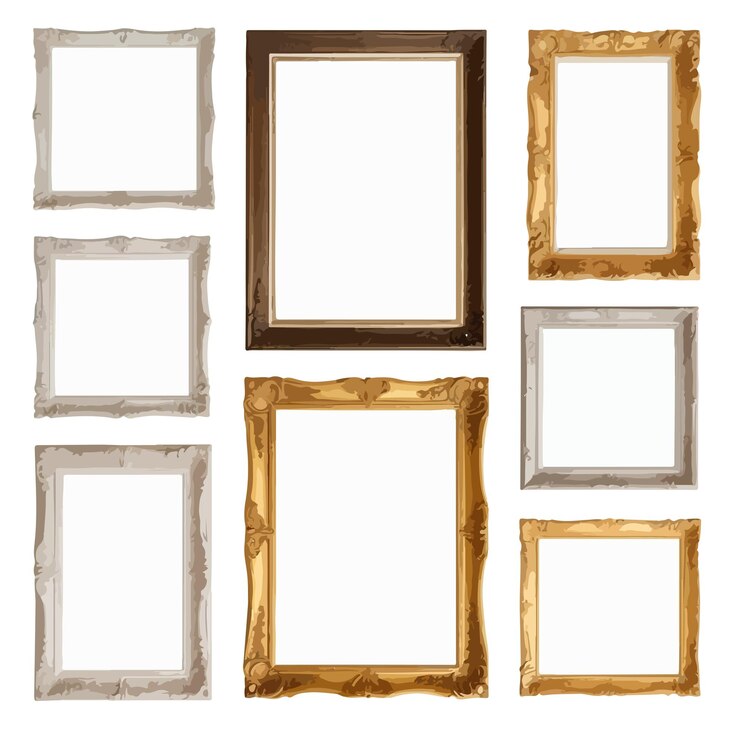 Vektor eine sammlung von golden eingerahmten bildern mit goldenen rahmen