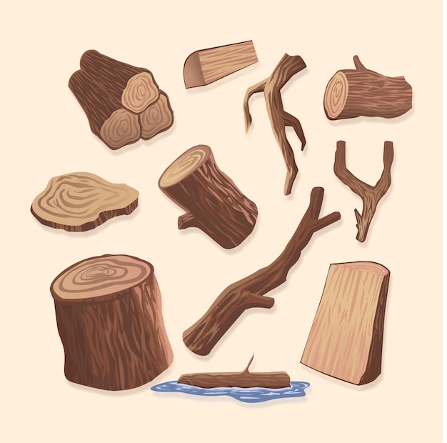 eine Sammlung von Holzstämmen, einschließlich