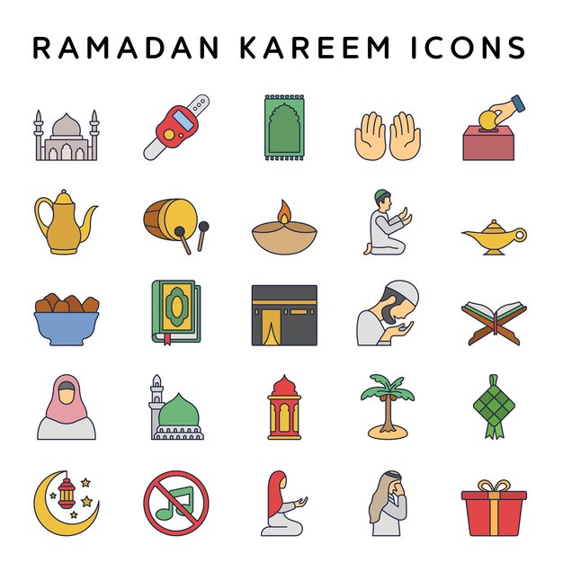 Vektor eine sammlung von ramadan-kareem-ikonen