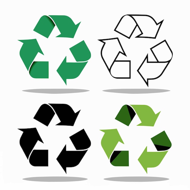 eine Sammlung von recycelbaren Recycle-Schildern und -Logos