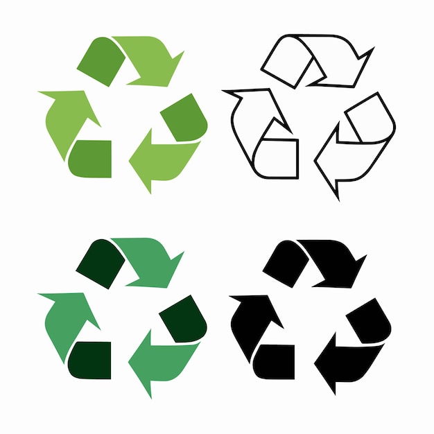 eine Sammlung von recycelbaren Recycle-Schildern und -Logos