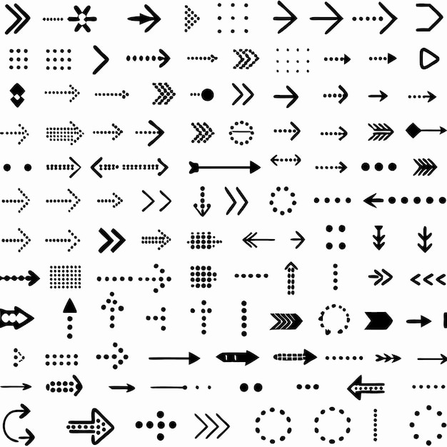 Eine Sammlung von schwarz-weißen Pfeilen mit verschiedenen Designs, darunter Punktelinien und Muster, die perfekt sind, um Ihren Designs einen Hauch stilvoller Richtung hinzuzufügen