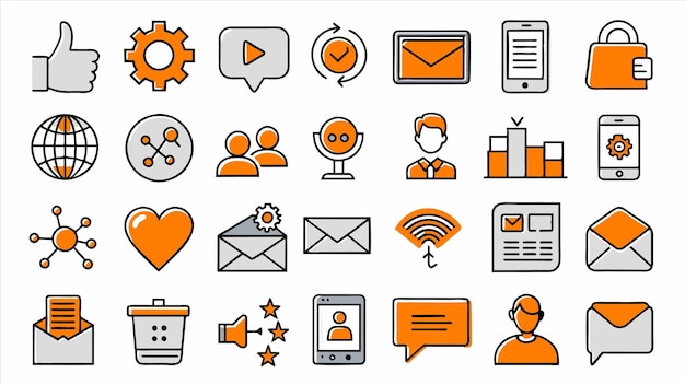 eine Sammlung von Symbolen, darunter ein Telefon und eine Web-Schaltfläche