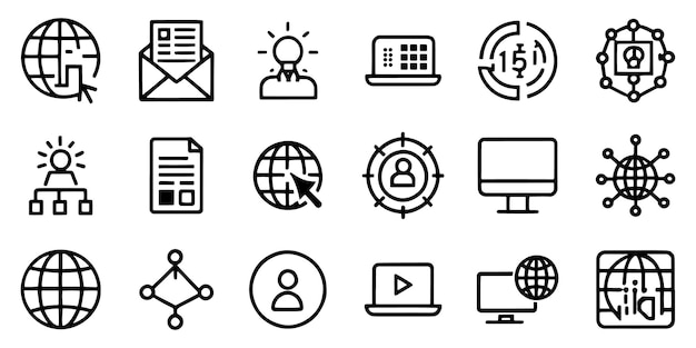 eine Sammlung von Symbolen, einschließlich eines Computermonitors, eines Computermonitores und eines Computermonitors