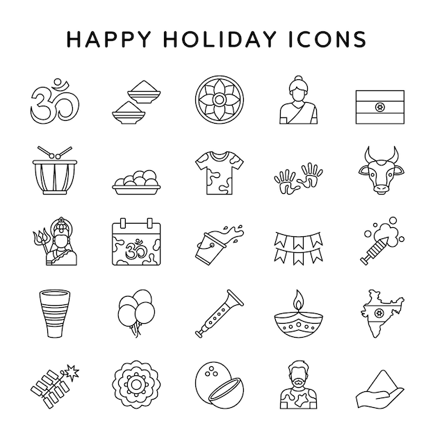 Eine sammlung von symbolen für fröhliche feiertagssymbole