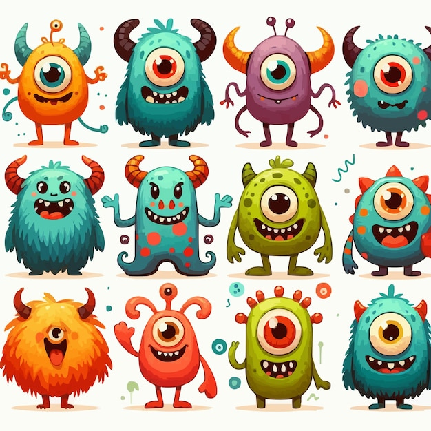 Eine sammlung von zeichentrickfiguren, darunter monster monster und monster