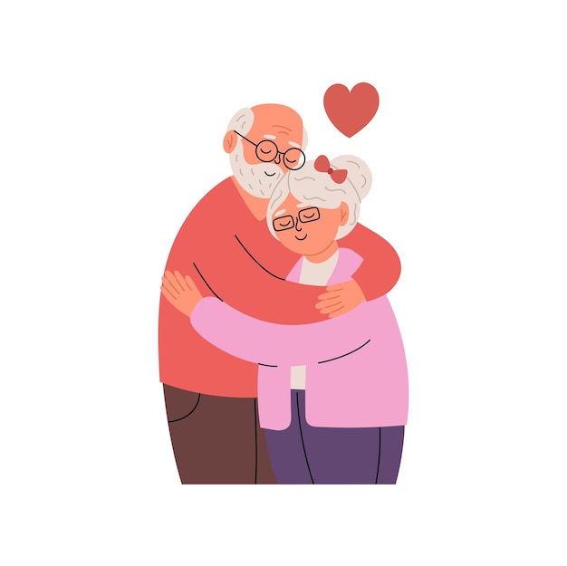 Eine sanfte Darstellung eines älteren verliebten Paares in einer Umarmung, die Wärme und Liebe überträgt