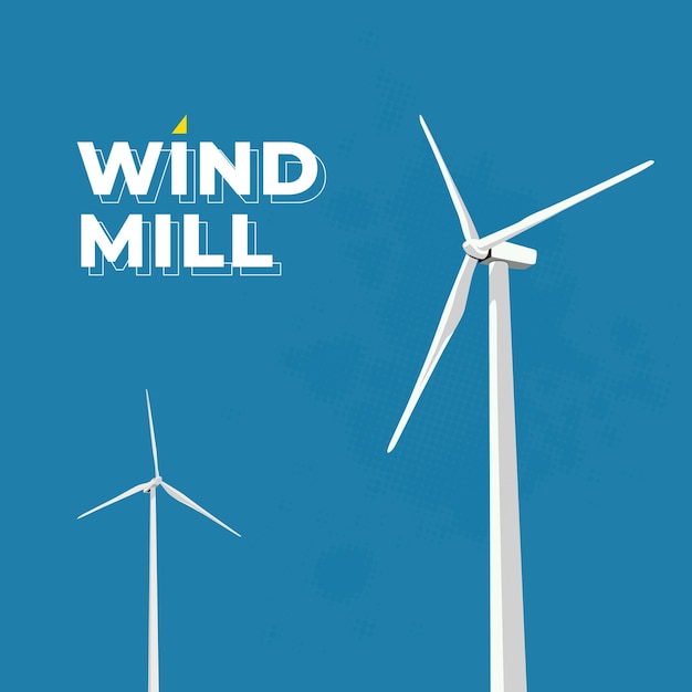 Eine saubere und moderne Vektorillustration von Windturbinen, die erneuerbare Energie erzeugen.