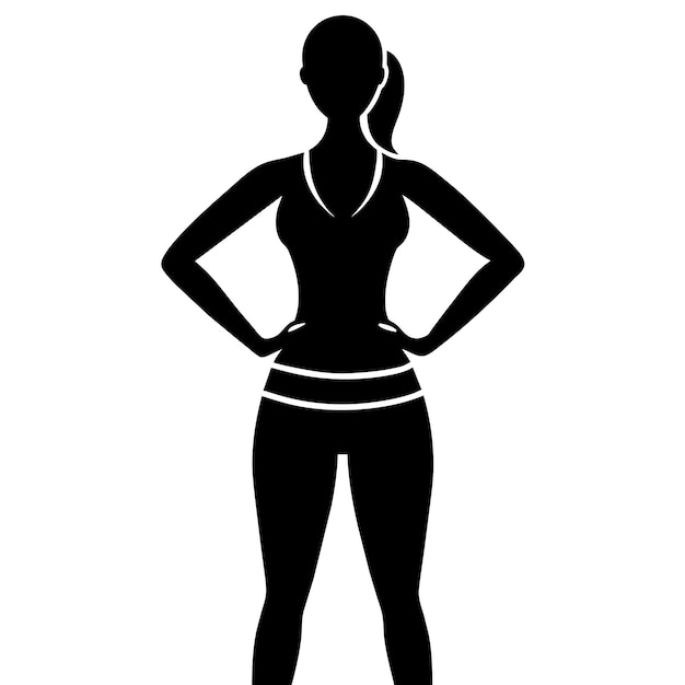 eine schlanke aktive Frau steht mit den Händen auf den Hüften und macht Übungen Vektor Silhouette 7
