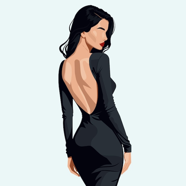 eine schöne, sexy junge Frau in einem eleganten Kleid mit einem nackten Rücken.