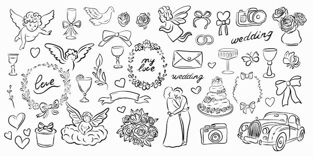 Eine schöne und romantische Hochzeits-Clipart-Sammlung für alle Ihre Hochzeitsbedürfnisse und mehr